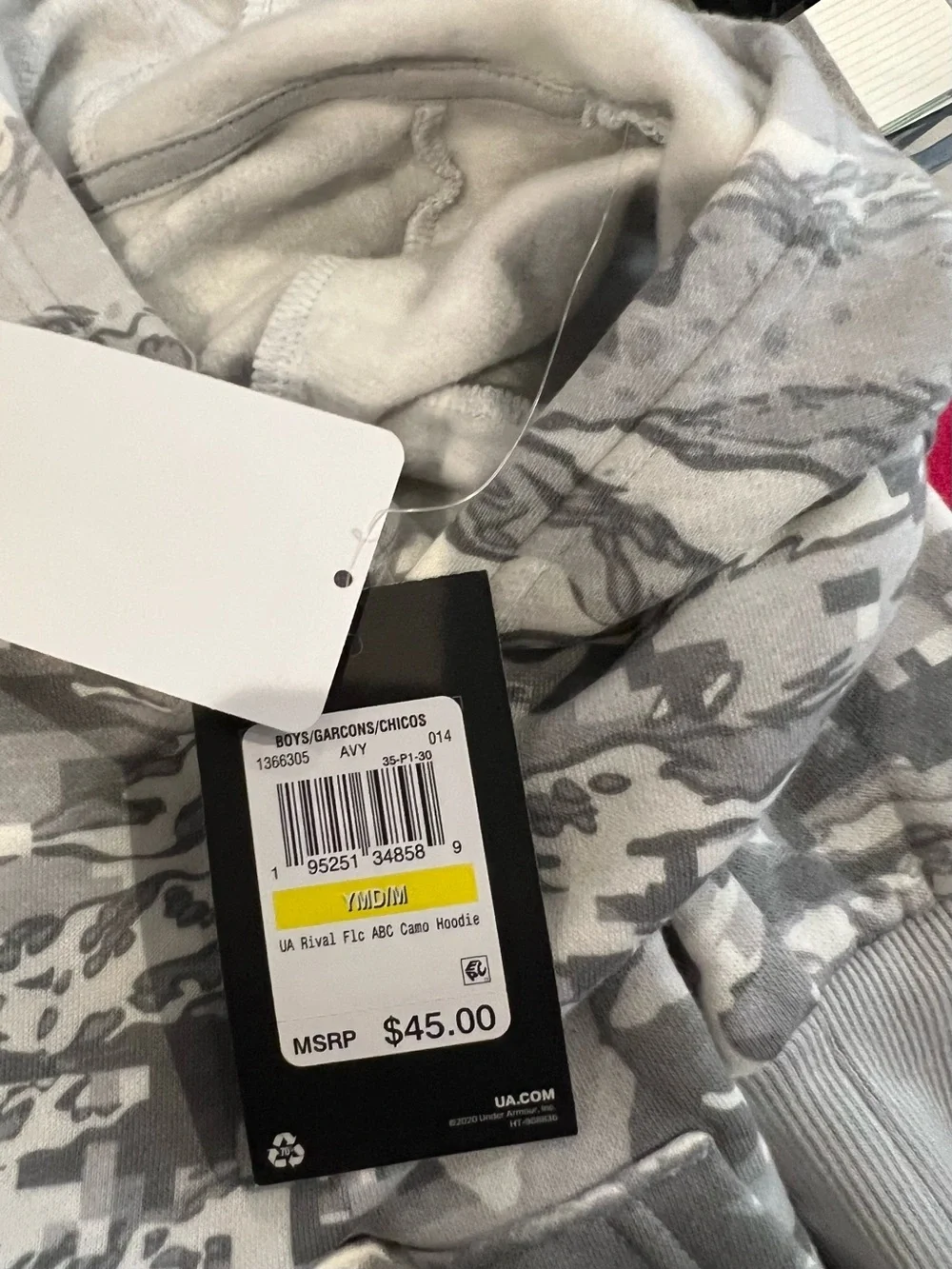 Under Armour White and Gray Camo Pullover Hoodie